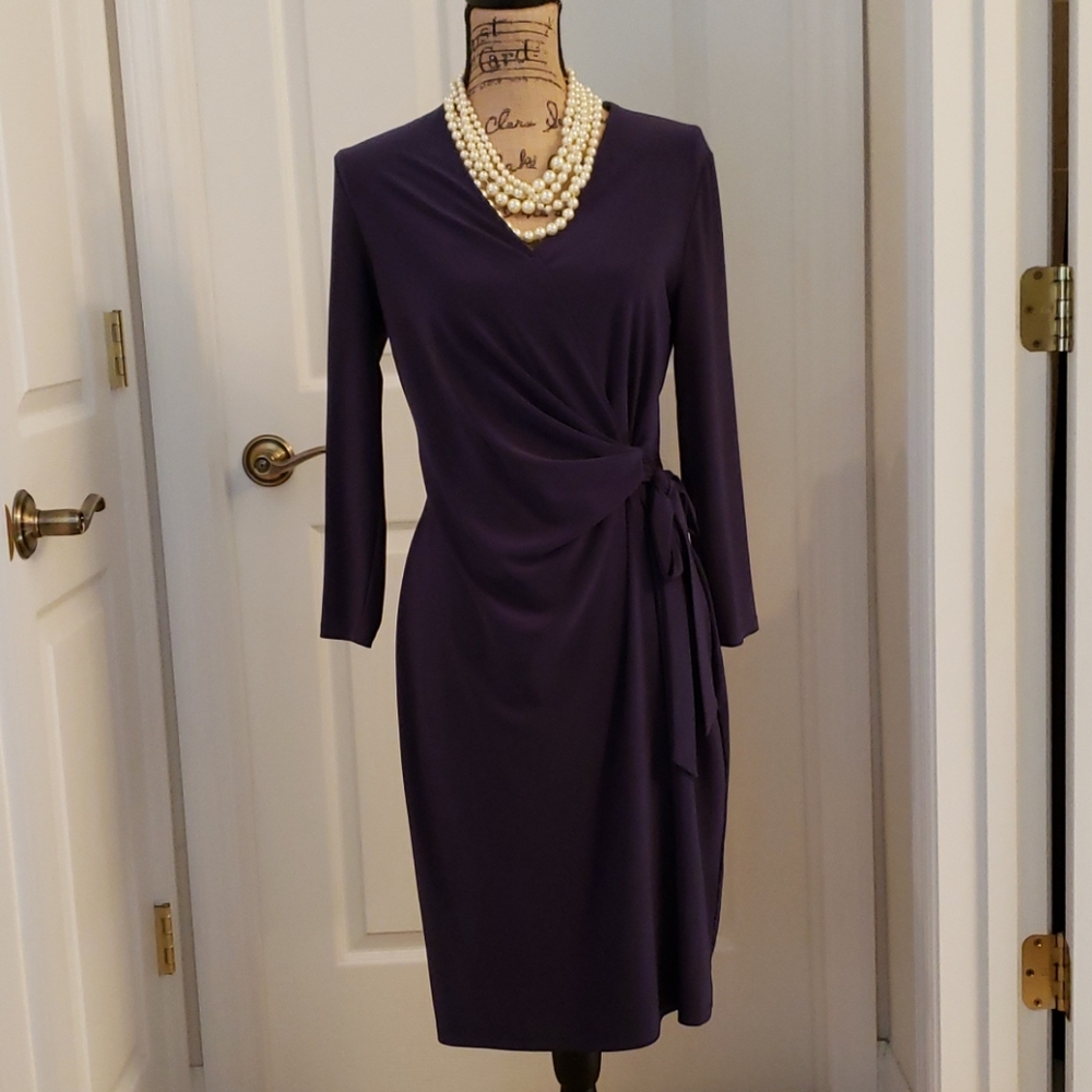 Anne Klein Navy blue faux wrap dress s10